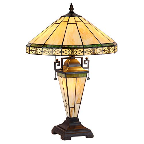 Capulina Tiffany Table Lamp 3-Light 16" Lampshade Stained Glass Bedside Lamp Handmade Antique Table Lamp for Living Room Bedroom