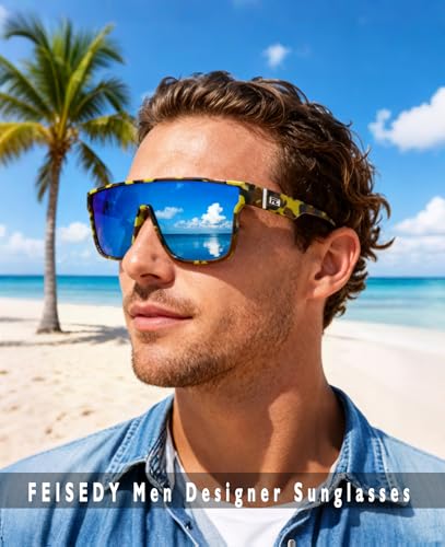 Image of FEISEDY Sunglasses for Women Men, Fashion Mirrored Single Lens Shades