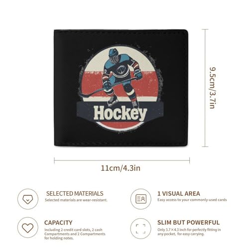 Vintage Hockey Wallet for Men Women Leather Bifold Wallets Credit Card Holder Purse3