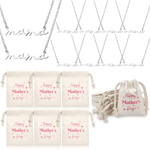 Yinkin Silver 12 Pcs Mom Necklace Bulk Mother Day Church Gifts Mama Pendant Necklace with Drawstring Canvas Bags Jewelry for Women Wife by Yinkin - Used condition - US$20.93