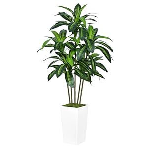 Artificial Dracaena Tree 5FT – Faux Tree with White Tall Planter – Fake Tropical Yucca Floor Plant in Pot – Artificial Silk Tree for Home Office Living Room Decor Indoor