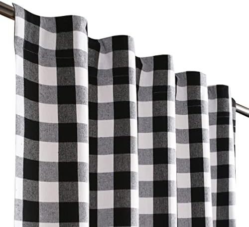 Black White Plaid Curtains 63",Ghingham Curtains,Farmhouse Curtain,Cotton Curtains,2 Panels Tab Top Curtains,Room Darkening Drapes,Curtains for Bedroom,Back loop Curtains for Living Room, Set of 2