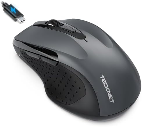 TECKNET Bluetooth Maus, Wiederaufladbare Maus Kabellos(BT 5.0/3.0 + 2.4G) | DREI Modi, 4800 DPI, Ergonomische Leise Funkmaus für Laptops, Mac OS, Android, Windows, Dunkelgrau