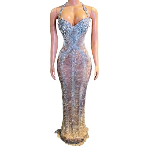 Robe longue moulante à strass pour femme chic de soirée