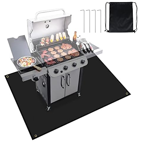 Fire Pit Mat, 155*125cm Under Grill Mat Outdoor BBQ Mat Fireproof Mat Heat Proof Mat for Lawn Deck Patio, BBQ Floor Protection Fire Proof & Heat Resistant Mat with Storage Bag Cover