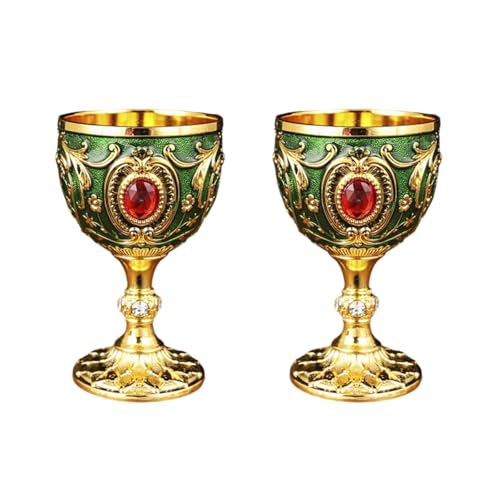 NLAIOUSL 2Pcs Vintage Medieval Goblet Drinking Glass Drink Cup Metal Wine Glass Party Supplies For Collection Decoration