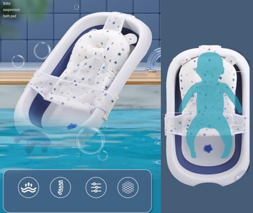 Image of Baby Flotation Bath Cushion Infant Bath Seat Support Net Newborn Bathtub Mesh Pad with Pillow Baby Shower Lie Seat Toddler Bathing Shower Breathable Mat for 0-24 Months
