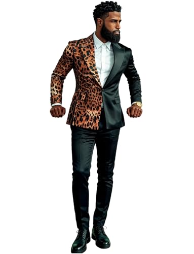 Costume deux pièces pour hommes avec veste léopard à revers et pantalon élégant
