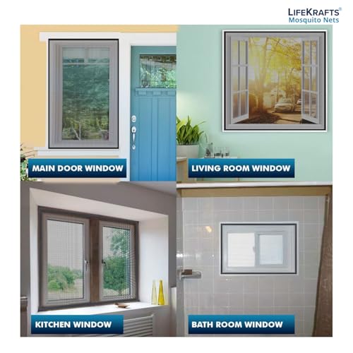 Lifekrafts Upgraded & Stitched Window Mosquito Net (Size-90X120Cms/36X47 Inches/2.95X3.94 Feet, Color-Grey) 120 Gsm Fiberglass Insect Net Pre-Stitched To Net - Ready To Use Net (Image - 4)