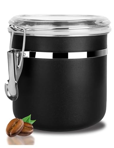 Walktosun Recipiente de café con tapas herméticas, recipiente grande para café molido de 1.8 L/62 onzas líquidas, tarro de almacenamiento de café de acero inoxidable para granos de café, té, harina,