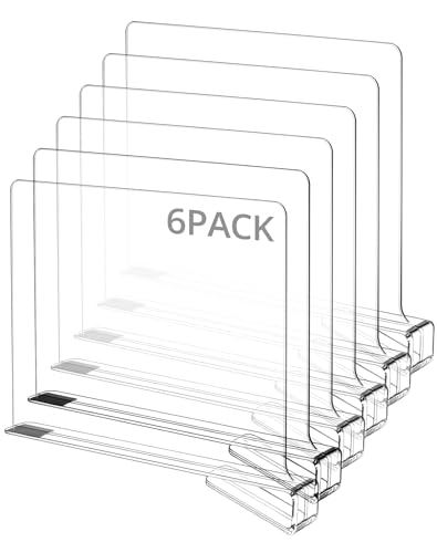 QWORK® Separadores de estantes acrílicos para armario, 6 Piezas, armario, cocina, oficina, despensa organizador