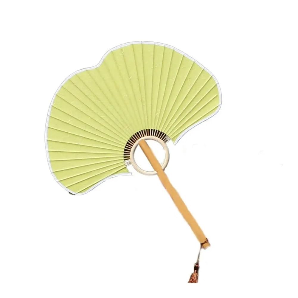 Jobaojiang Exquisite Paper Rice Paper Fan Props For Photographs Home Decoration Ginkgo Round Fan Hand Fan(Blue)