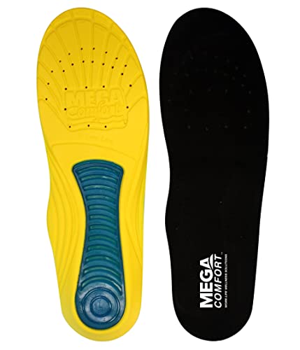 MEGAComfort MEGASole Anti-Fatigue Insoles; Original Dual Layer 100% Memory Foam with Gel, Women's Size 5-6-7, Yellow, Blue