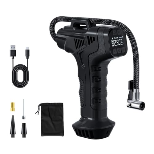 Compresores de aire portátiles inalámbricos con luz LED y juego de 4 boquillas para moto Black