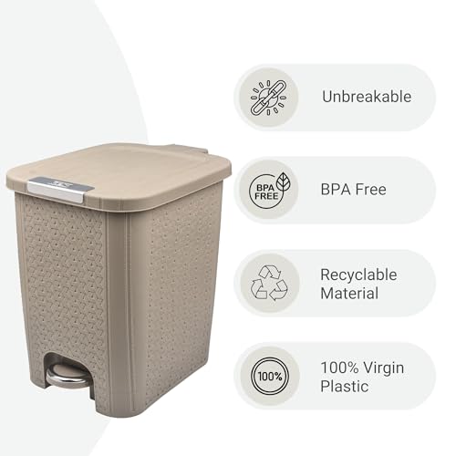 Image of FLAIR Ultra Home Pedal Trash Bin - 8L Medium Dustbin with Inner & Lid | Unbreakable Plastic, Odor Control, Lightweight | Non Garbage Smell | Perfect for Bathroom, Kitchen & Office (Beige)