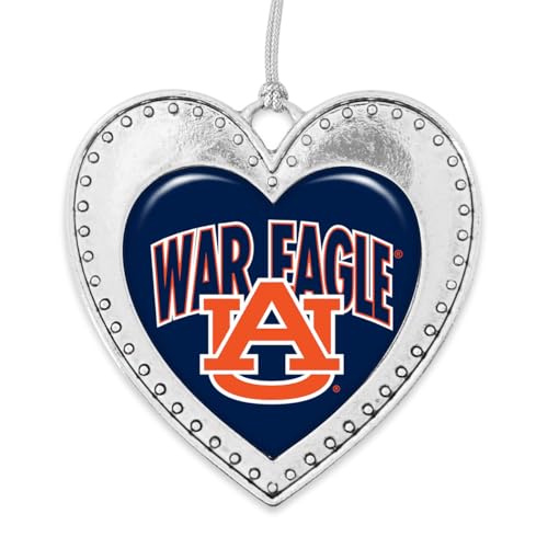 Auburn Tigers War Eagle Christmas Heart Shape Silver Metal Ornament Gift Tree Decoration AU