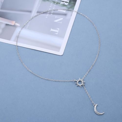 Andelaisi Boho Sun Moon Pendant Necklace Vintage Sun Y Lariat Necklace Silver Moon Dangle Necklace Adjustable Hollow Sun Choker Necklace Jewelry for Women by Andelaisi - Used condition - Image 3