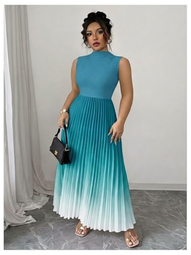 Image of SOLY HUX Women's Plus Size Maxi Dress Ombre Sleeveless Pleated A Line Flowy Long Formal Cocktail Dresses