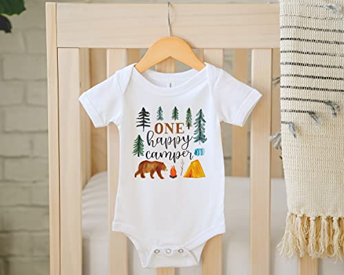Brain Juice Tees One Happy Camper 1st Birthday Camping Outdoor Themed Romper for Girls and Boys - Smash Cake Outfit2