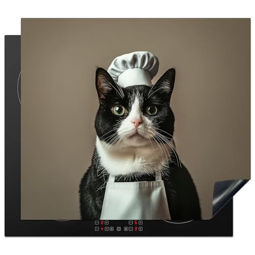 KitchenYeah© Protege Couvre Plaque De Cuisson Décoration Cuisine Tapis Protection Protecteur Induction 60x52 cm Chat - Cuisinier - Vêtements - Noir - Blanc