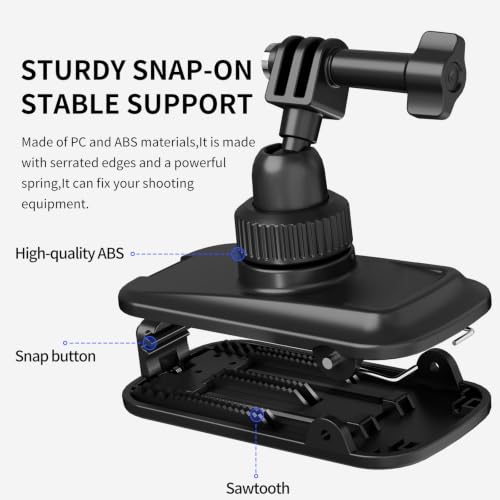 Image of MOBILIFE Magnetic Backpack Camera Clamp for GoPro Hero 13 /12 /11 /10 /MAX | 360 Ball Head, Secure Buckle, Deep Serrated Teeth, POV View for Hiking Riding