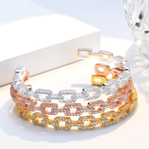 14K Gold Moissanite Open Bangle Bracelet for Women,Sparkling Geometric Moissanite Chain Open Cuff Bangle,Fashion Christmas Jewelry Gift for Her4