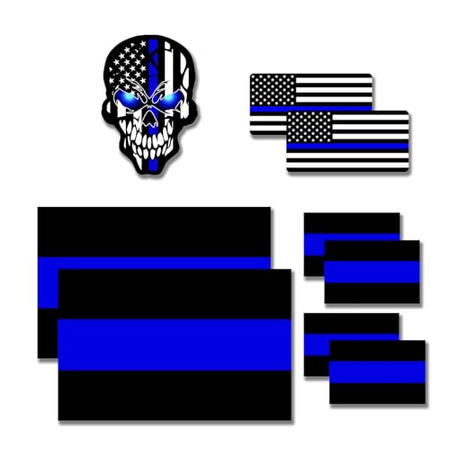 9PCS Reflective Thin Blue Line Stickers Honoring Police Law Waterproof Vinyl Police Thin Blue Line Vinyl Decal for Cars Trucks Window Laptop Tape