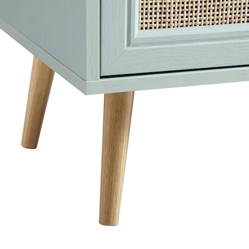 Image of Mid-Century Modern Chest of Drawer with Natural Rattan Panels, Solid Wood Legs, Spacious Storage Chest, Stylish Bedroom Dresser for Living Room, Entryway.