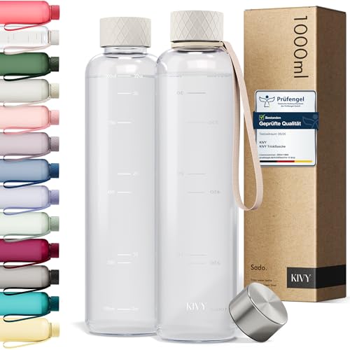 KIVY Trinkflasche 1l - Kohlensäure geeignet & Auslaufsicher - Für Sport, Schule & Büro - Sport Trinkflasche Gym - Wasserflasche Sprudel geeignet - Sportflasche Transparent