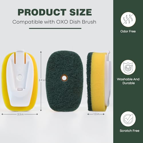 Image of Sponge Brush Refills for OXO Soap Dispensing Dish Brush - 4 Pack Dish Cleaning Soap Dispensing Head Replacement for Scrubber(Green)