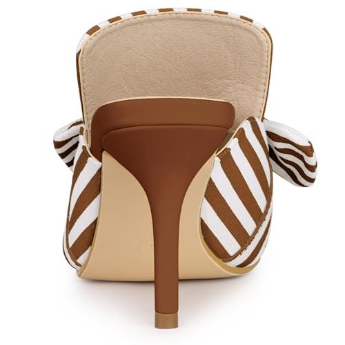 Allegra K Allegra K Women's Stripe Slip on Bow Stiletto Heel Dark Brown Slide Mules 10 M US