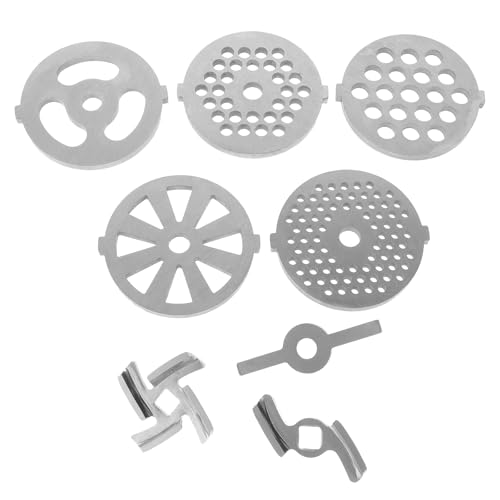 SHINEOFI Lames Inox pour Hachoir à Viande 7 Mm et 8,3 Mm, Kit 8 Pièces Plaques Circulaires et Carrées, Accessoires Ustensiles la Cuisine pour Découpe Rapide et Nettoyage Facile