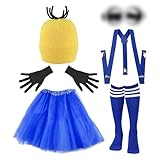 costume femme pirate Costume de carnaval jaune : Un ensemble complet pour femmes et filles, comprenant un chapeau jaune en maille, des lunettes, une jupe tutu bleue, des bretelles ajustables et des gants noirs. Parfait pour se déguiser en personnages de dessins animés classiques lors des carnavals et des fêtes costumées, pour un look amusant et authentique