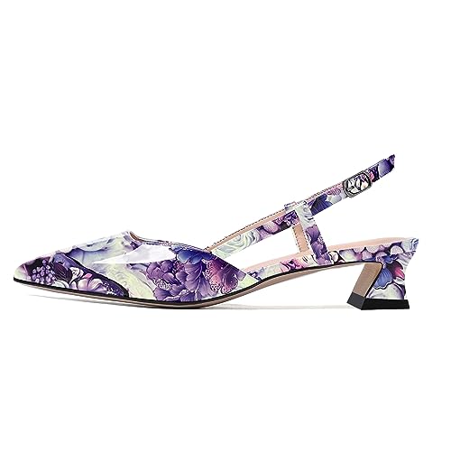 AMBELIGHT Womens Night Club Buckle Pointed Toe Dress Patent Slingback Kitten Low Heel Pumps Shoes 1.5 Inch2