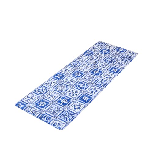 Koniroom キッチンマット 45×180cm タイル柄 ブルー アズレージョ 撥水 防汚 防炎 抗菌 滑り止め PVC素材 クッション性あり 厚さ10mm 拭き取り簡単 台所マット