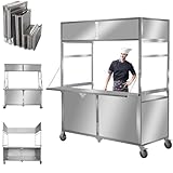 Collapsible Mobile Street Food Vendor Cart on Wheels for Outdoor Business Sale & Events (47.2 Inch)