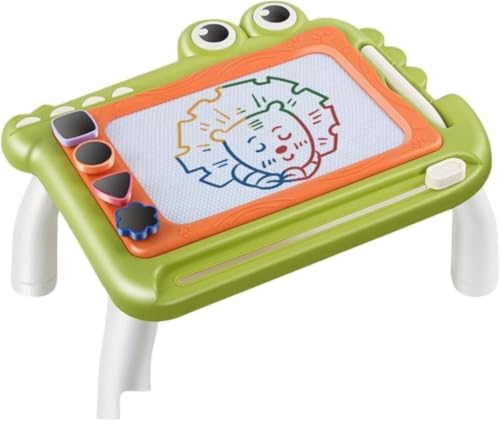 SIzlaho 子供用ワニカラー描画ボード、磁気絵画落書き書き込みボード、幼児用絵画玩具、繰り返し塗装可能、1秒の修復、創造を支援するスタンプ、ギフト (29cm 画板 + 脚4本,緑のワニ)