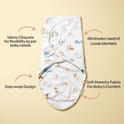 Image of haus & kinder EasyWrap Swaddle Wrap for New Born Baby | Adjustable Cotton Baby Blanket | Ultra Soft Breathable Baby Sleep Wrap for Infants 0-3 Months - Alphabet Print