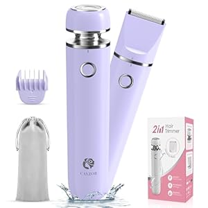 Cayzor Bikinitrimmer en scheerapparaat voor vrouwen – 2-in-1 nat/droog elektrisch lichaamshaartrimmer, draadloze waterdichte gezichtshaar verwijdering scheerapparaat scheermes voor pijnloos trimmen