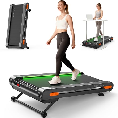 Vitalwalk Walking Pad Treadmill with Incline, 43'x18' Wide Full Deck, Auto Incline, Portable Under Desk Treadmills for Home Office, 4-Way Mobility & Vertical Store, Heavy Duty, APP, Grey, Extra Large