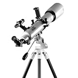 ESSLNB Telescope 70080 Telescope pour Astronomie Adulte avec l'application Stargazing, Adaptateur pour Smartphone, Trépied Réglable, Viseur de Recherche et Télécommande sans Fil (Blanc)