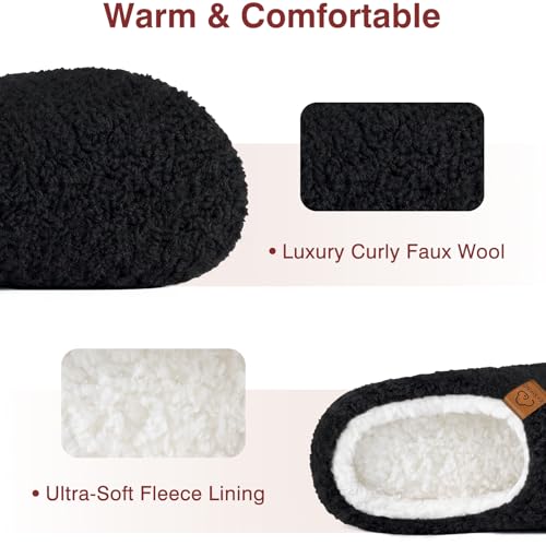 Image of Evshine Memory Foam Fuzzy Slippers for Women Curly Fleece House Shoes