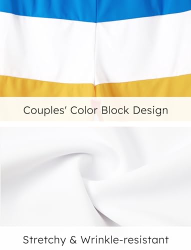Patpat Matching Tropical Swimsuits For Couples His And Her Summer Beach Vacation Hawaiian Colorblock Drawstring Waist Swim Trunks Board Shorts Swimsuit Swimwear Yellow For Men M thumb #4