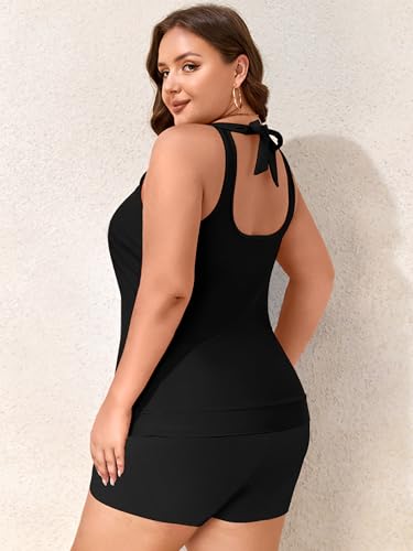 Plus Size Tankini Swimsuits with Shorts - Tummy Control Two Piece Blouson Bathing Suits High Neck Swimwear3