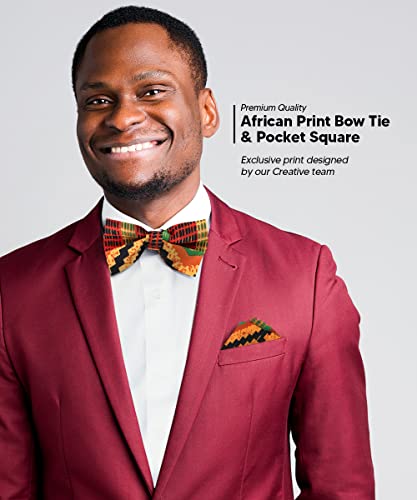 Vittorio Farina Premium African Kente Pre-Tied Bow Ties For Men & Pocket Square Set #TOP3