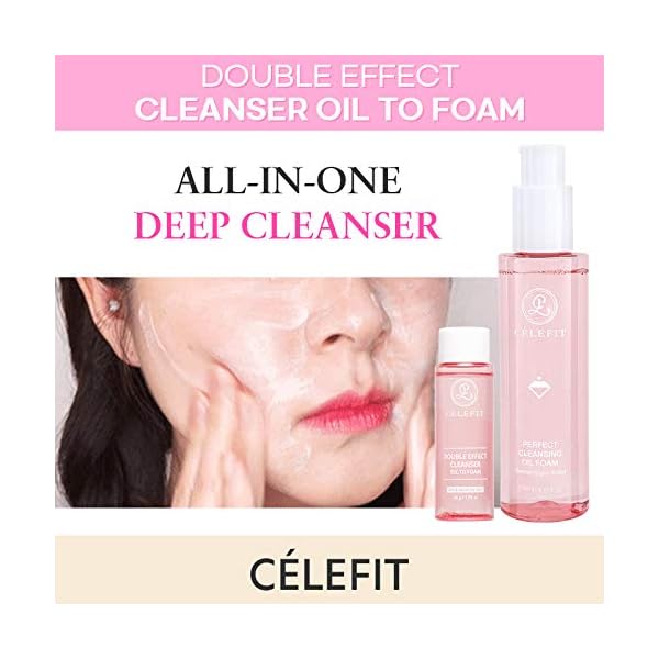 CELEFIT Double Effect Cleanser Oil to Foam - Korean Cleansing Oil Makeup Remover Foaming Facial Cleanser | Makeup Remover Oil to Foam Cleanser Face Wash for Women & Men | Korean Oil Cleanser (6.34oz)