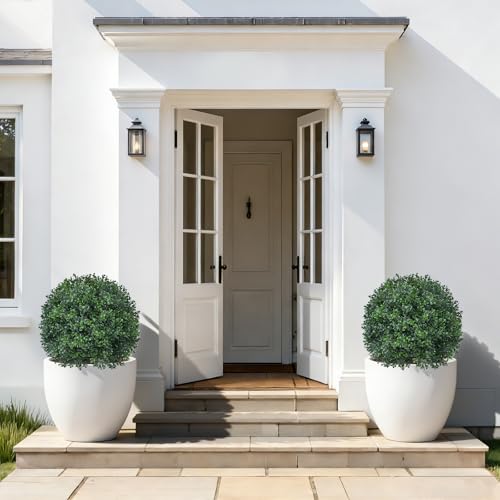 Artificial Boxwood Topiary Trees with Ground Spike,2 Pieces Fake Pine Shrubs Bushes, UV Resistant Faux Evergreen Cypress Tree Plants for Indoor Outdoor Planters Front Porch - Image 3