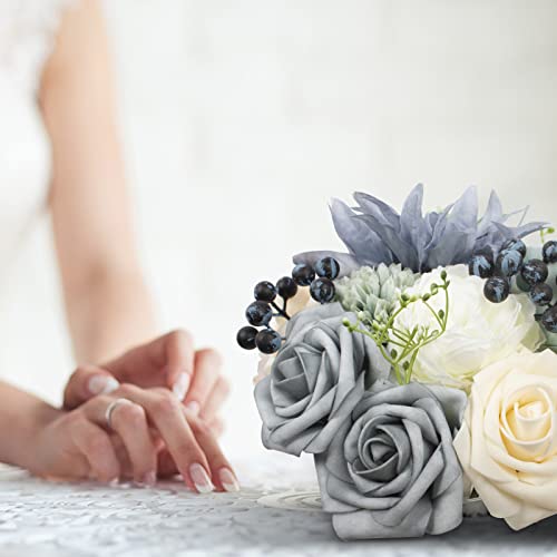 anmas rucci Artificial Flowers Combo Box Set Faux Flowers Bulk Flower Leaf with Stems for DIY Wedding Bouquets Room Decor (Blue&White) - Thumbnail 4
