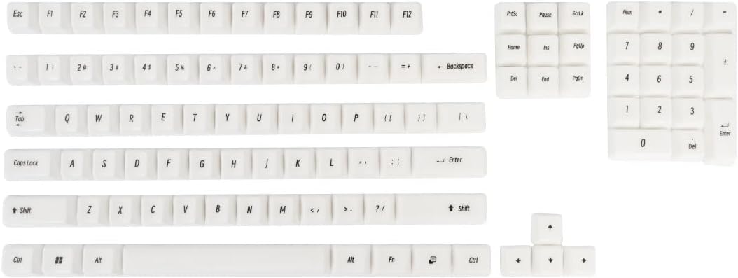 Keycaps Set 114-Key Engraved Ceramic, Compatible with 100% Keyboards, MX-Style Cross Switches (White Glaze)