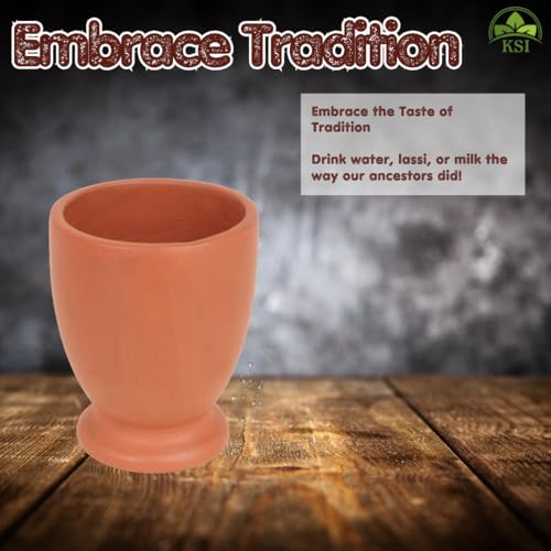 Image of KSI Earthen Clay Water Glass Set of 2 | 250 ml Small Mitti Drinking Glasses for Water Lassi Milk Coffee | Traditional Terracotta Drinkware | Reusable Kitchen Table Glass